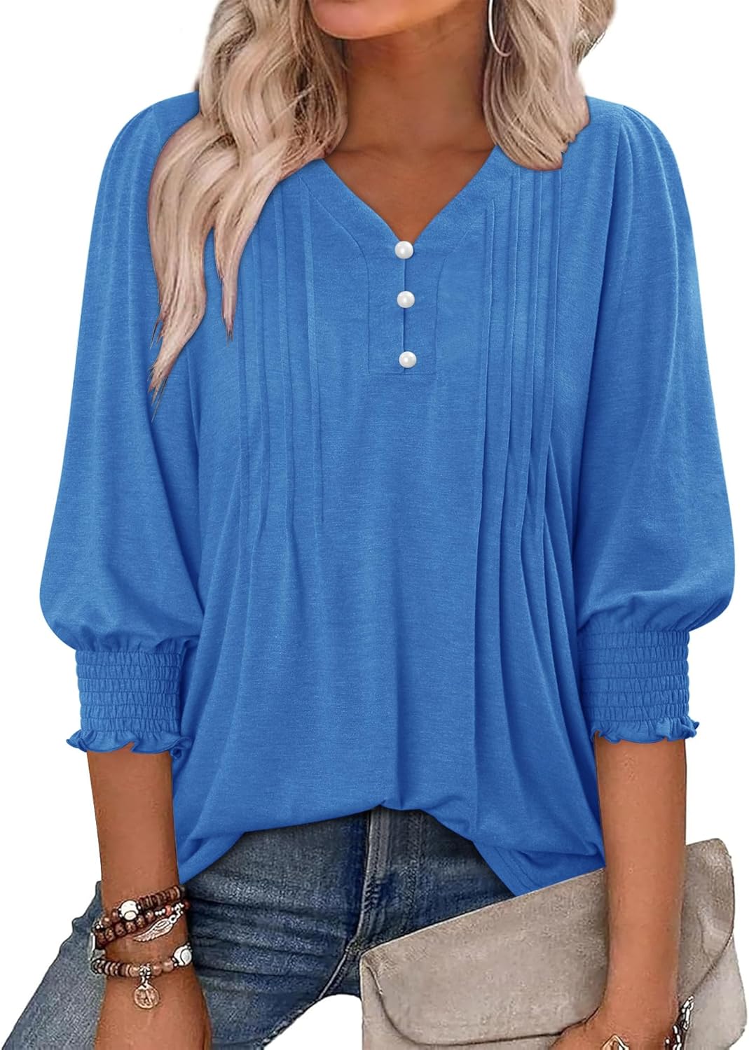 CRAZY GRID Womens 3/4 Sleeve Womens Tops V-Neck Lace Shirt Button Down Business Casual Blouses Fall Trendy Outfits 2026 S-XXL