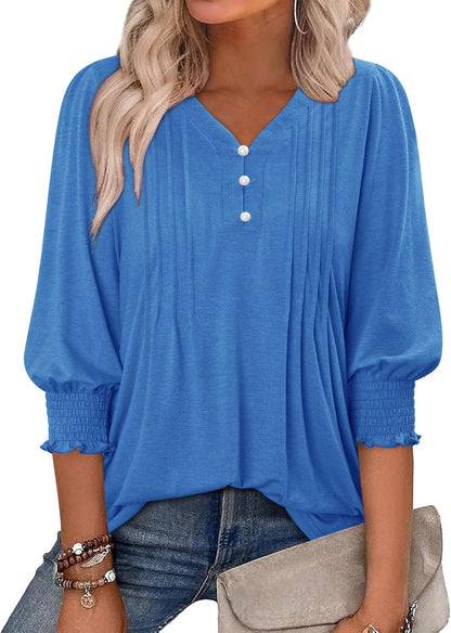CRAZY GRID Womens 3/4 Sleeve Womens Tops V-Neck Lace Shirt Button Down Business Casual Blouses Fall Trendy Outfits 2026 S-XXL