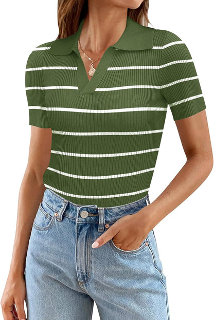 Ivicoer Womens V Neck Sweaters Dressy Casual Short Sleeve Sweater Slim Fit Lightweight Knit Tops