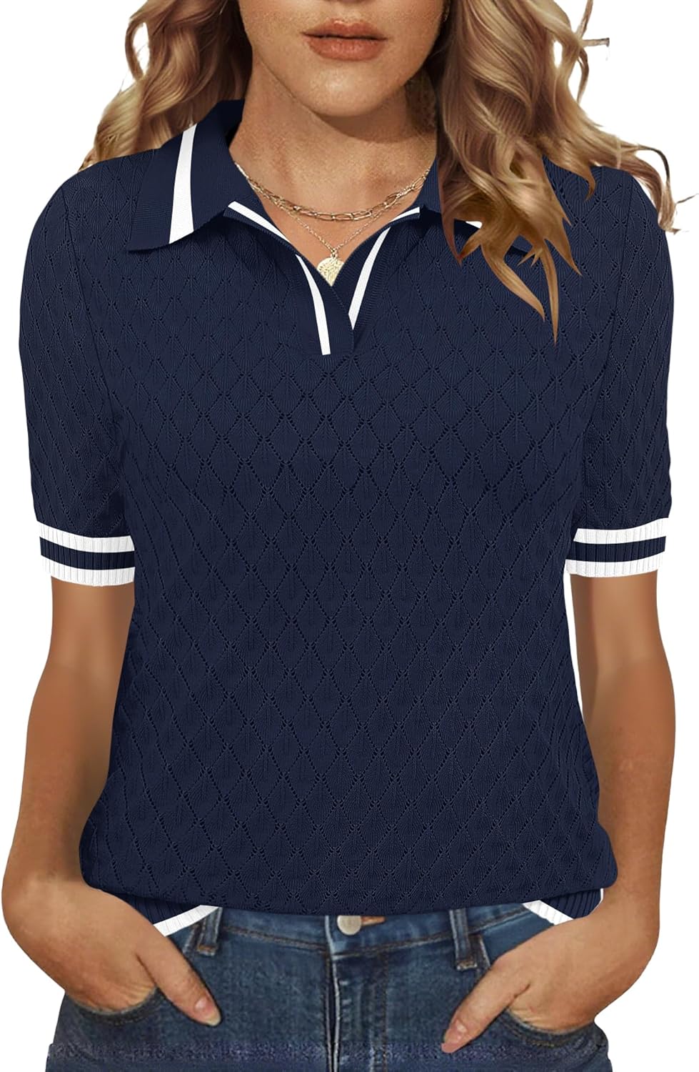 Rapbin Womens Short Sleeve Knit Polo Shirt Summer Spring Lightweight Sweater Top Business Casual