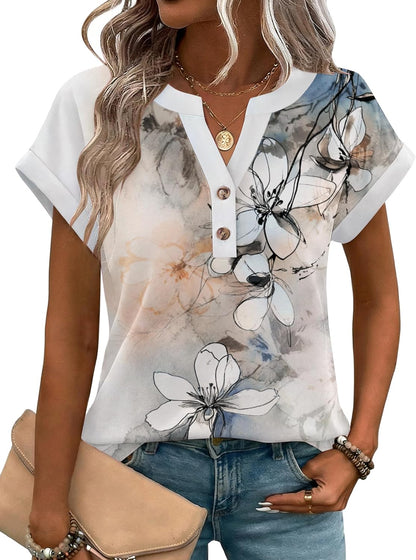 Zeagoo Women Tops Summer Short Sleeve T Shirts V Neck Dressy Casual Work Blouses Fashion Boho Clothes S-3XL