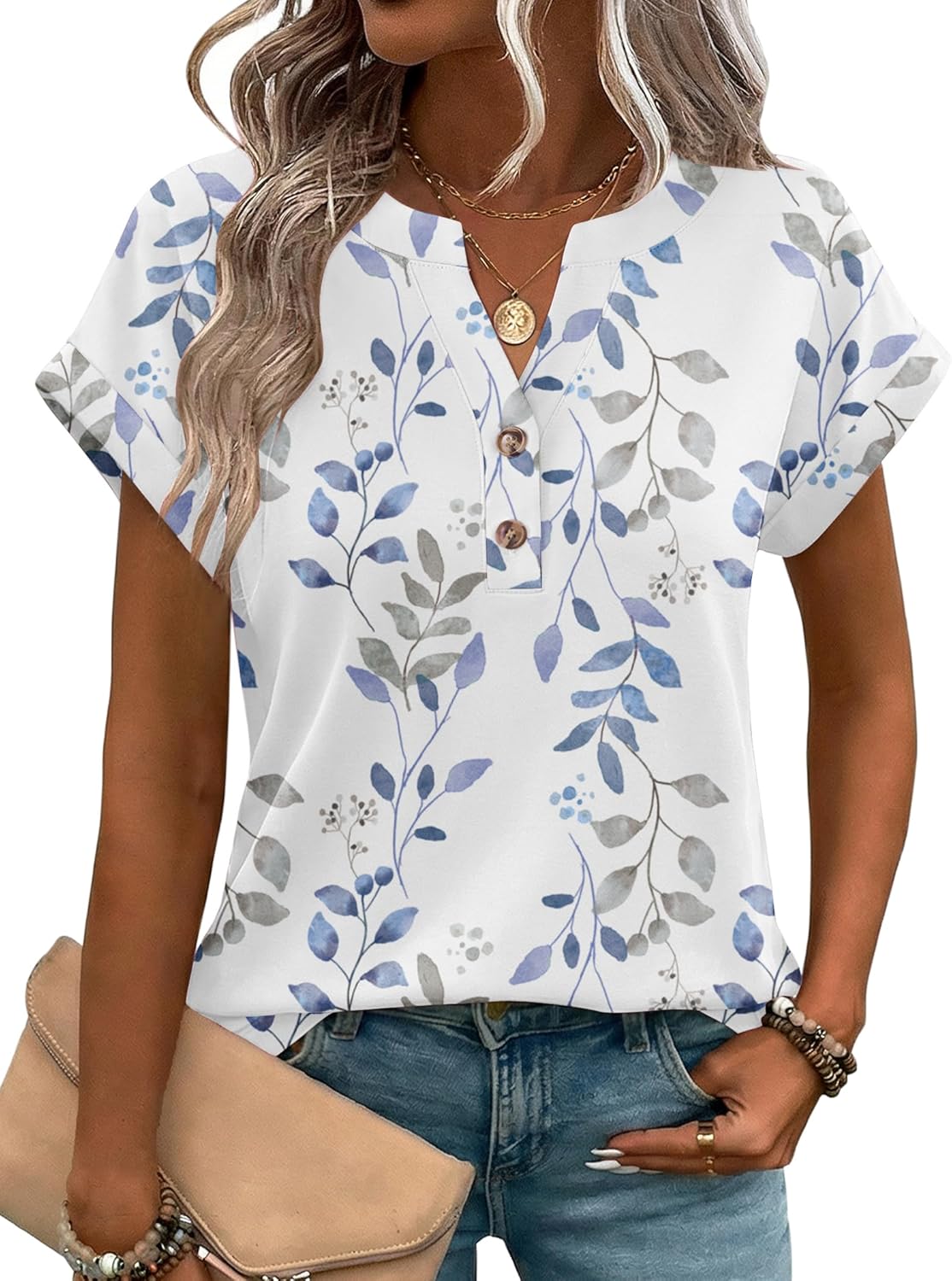 Zeagoo Women Tops Summer Short Sleeve T Shirts V Neck Dressy Casual Work Blouses Fashion Boho Clothes S-3XL