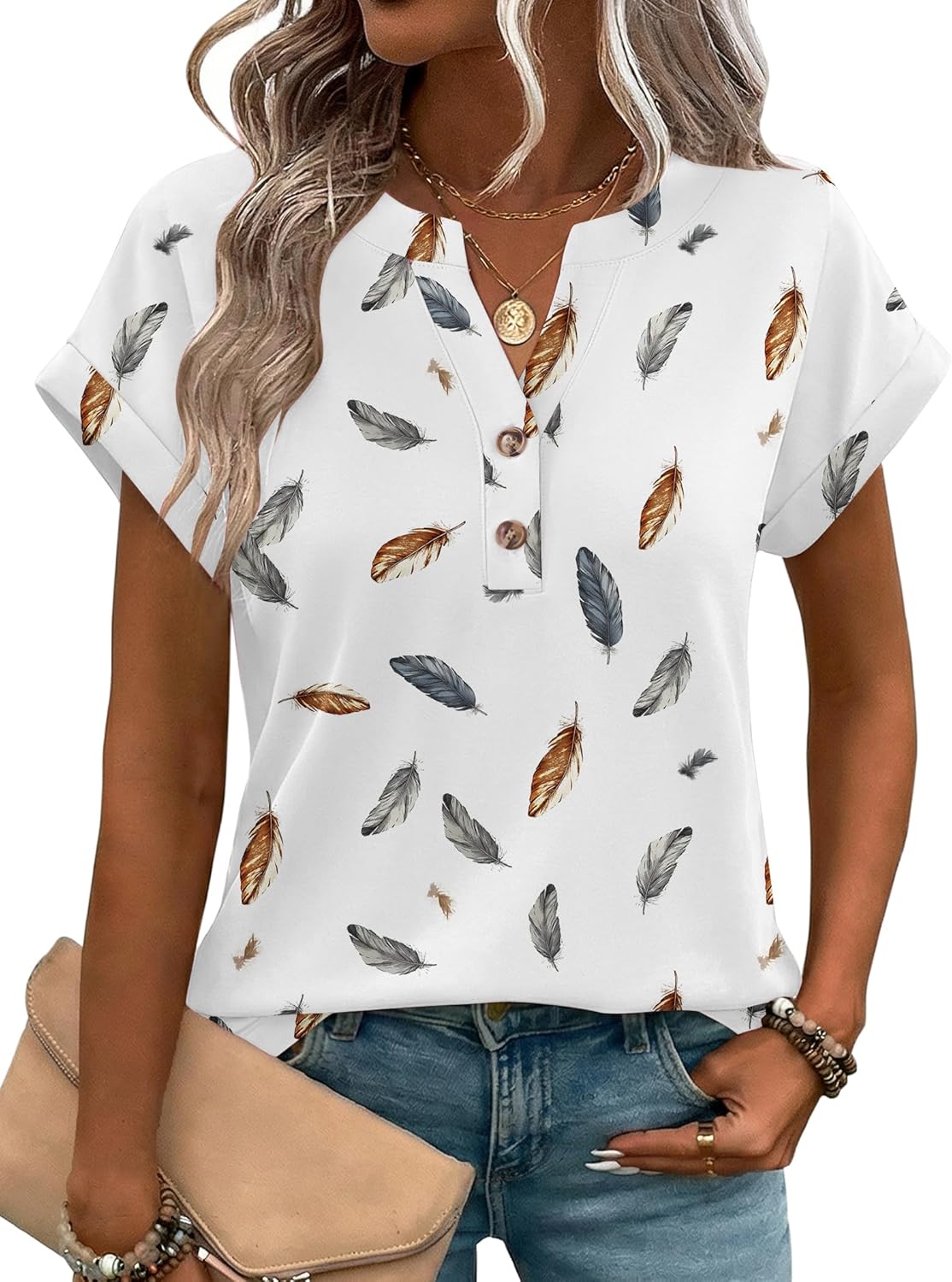 Zeagoo Women Tops Summer Short Sleeve T Shirts V Neck Dressy Casual Work Blouses Fashion Boho Clothes S-3XL