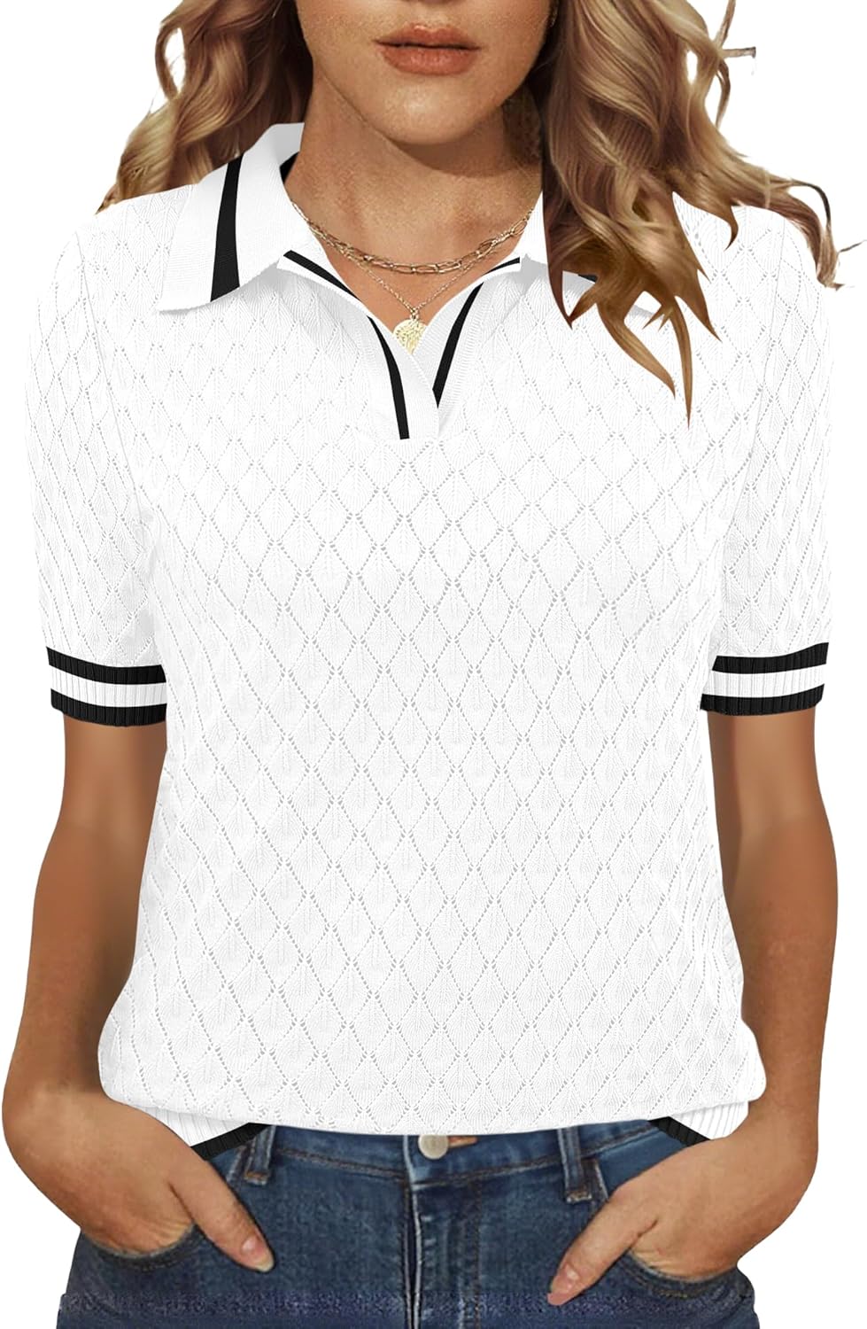 Rapbin Womens Short Sleeve Knit Polo Shirt Summer Spring Lightweight Sweater Top Business Casual