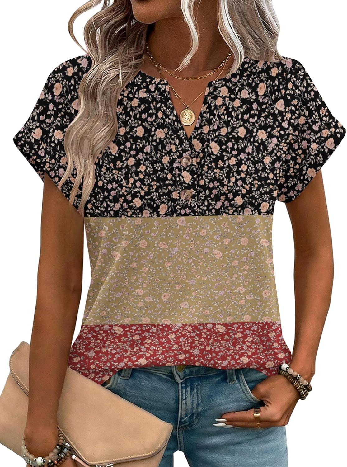 Zeagoo Women Tops Summer Short Sleeve T Shirts V Neck Dressy Casual Work Blouses Fashion Boho Clothes S-3XL