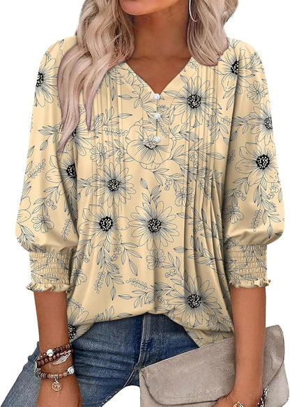 CRAZY GRID Womens 3/4 Sleeve Womens Tops V-Neck Lace Shirt Button Down Business Casual Blouses Fall Trendy Outfits 2026 S-XXL