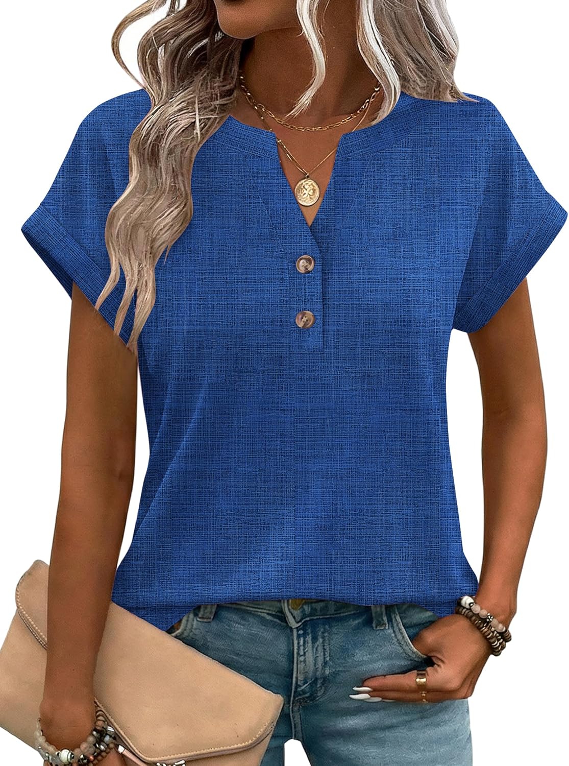 Zeagoo Women Tops Summer Short Sleeve T Shirts V Neck Dressy Casual Work Blouses Fashion Boho Clothes S-3XL