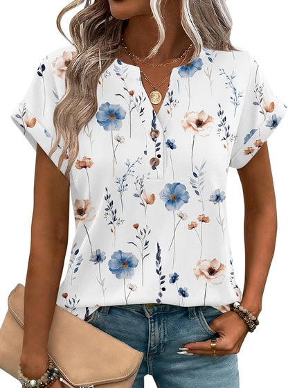 Zeagoo Women Tops Summer Short Sleeve T Shirts V Neck Dressy Casual Work Blouses Fashion Boho Clothes S-3XL