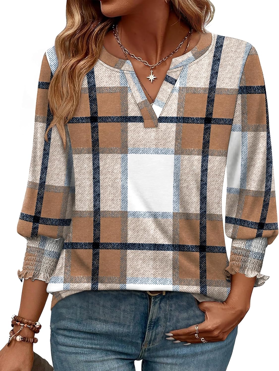 WIHOLL 3/4 Length Sleeve Womens Tops Summer Shirts Spring Vacation Outfits Dressy Casual Trendy Fall S-3XL