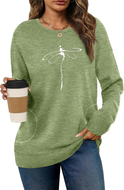 Long Sleeve Shirts for Women Casual Crewneck Sweatshirt 2025 Trendy Loose Basic Tunic Tops