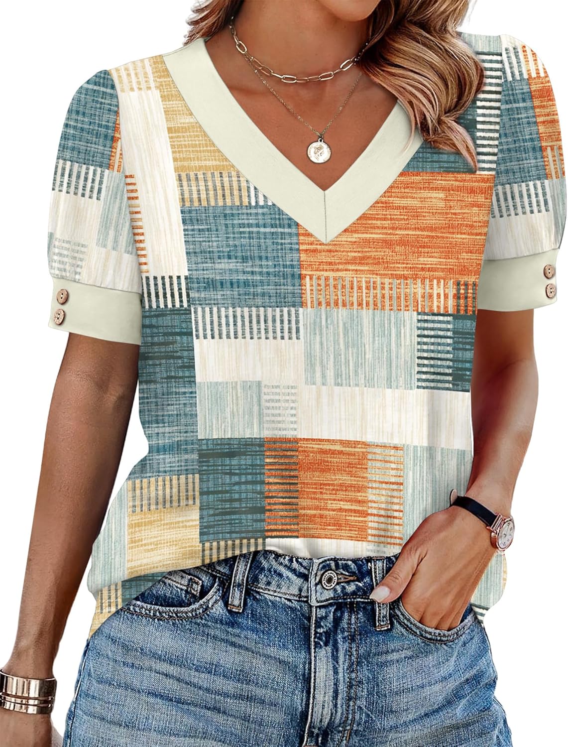 WIHOLL Womens Tops Boho Summer Outfits 2026 Short Sleeve Shirts with Bottons Beach Vacation Clothes Casual S-3XL