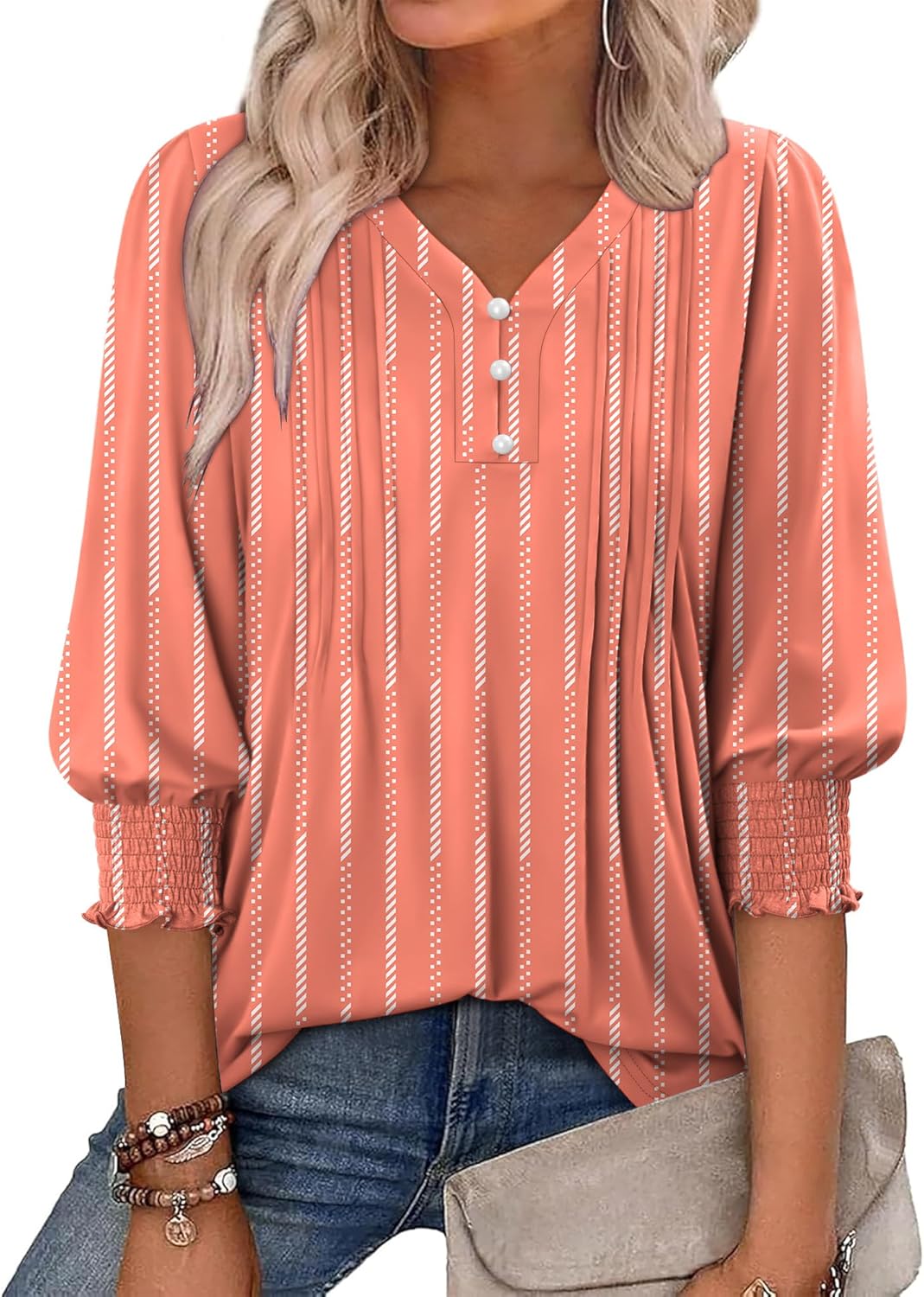CRAZY GRID Womens 3/4 Sleeve Womens Tops V-Neck Lace Shirt Button Down Business Casual Blouses Fall Trendy Outfits 2026 S-XXL