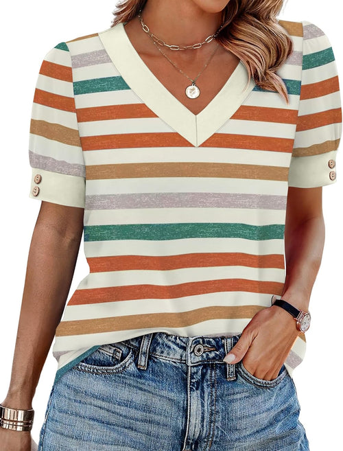 WIHOLL Womens Tops Boho Summer Outfits 2026 Short Sleeve Shirts with Bottons Beach Vacation Clothes Casual S-3XL