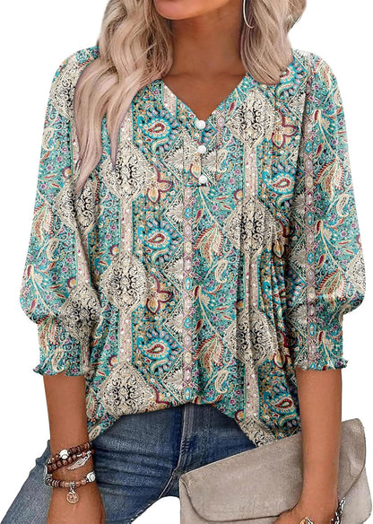 CRAZY GRID Womens 3/4 Sleeve Womens Tops V-Neck Lace Shirt Button Down Business Casual Blouses Fall Trendy Outfits 2026 S-XXL