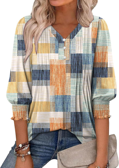 CRAZY GRID Womens 3/4 Sleeve Womens Tops V-Neck Lace Shirt Button Down Business Casual Blouses Fall Trendy Outfits 2026 S-XXL