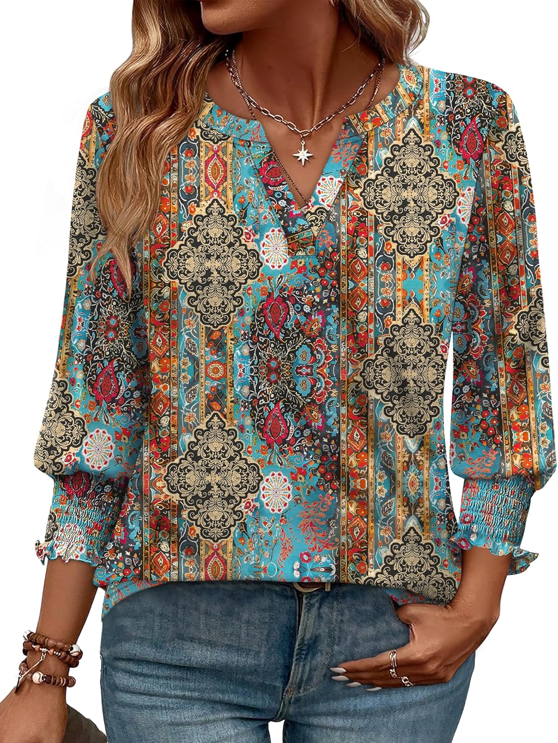 WIHOLL 3/4 Length Sleeve Womens Tops Summer Shirts Spring Vacation Outfits Dressy Casual Trendy Fall S-3XL