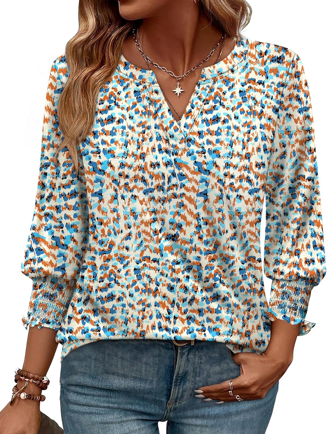 WIHOLL 3/4 Length Sleeve Womens Tops Summer Shirts Spring Vacation Outfits Dressy Casual Trendy Fall S-3XL