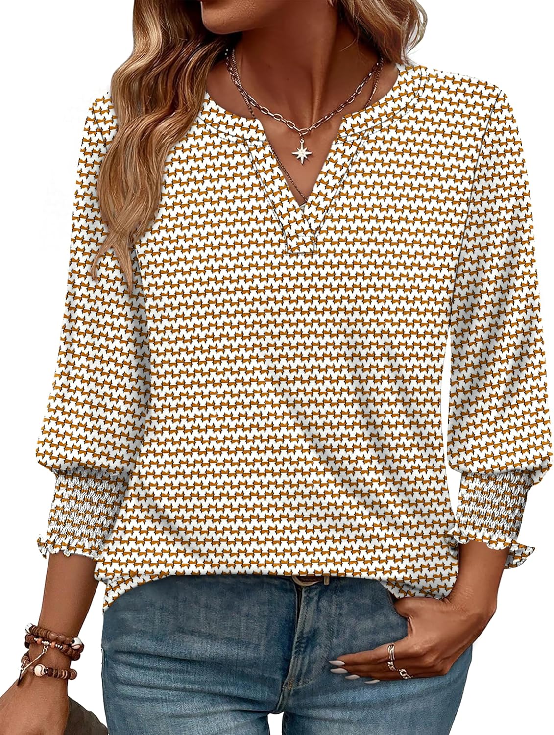 WIHOLL 3/4 Length Sleeve Womens Tops Summer Shirts Spring Vacation Outfits Dressy Casual Trendy Fall S-3XL