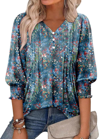 CRAZY GRID Womens 3/4 Sleeve Womens Tops V-Neck Lace Shirt Button Down Business Casual Blouses Fall Trendy Outfits 2026 S-XXL