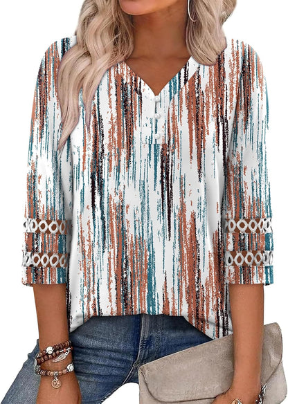 CRAZY GRID Womens 3/4 Sleeve Womens Tops V-Neck Lace Shirt Button Down Business Casual Blouses Fall Trendy Outfits 2026 S-XXL