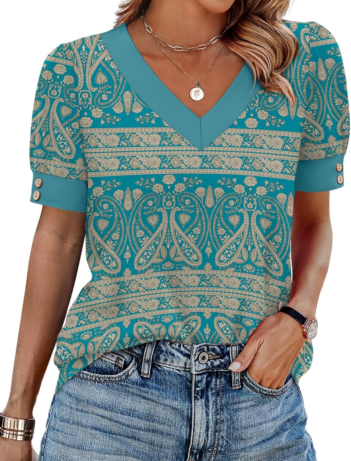 WIHOLL Womens Tops Boho Summer Outfits 2026 Short Sleeve Shirts with Bottons Beach Vacation Clothes Casual S-3XL