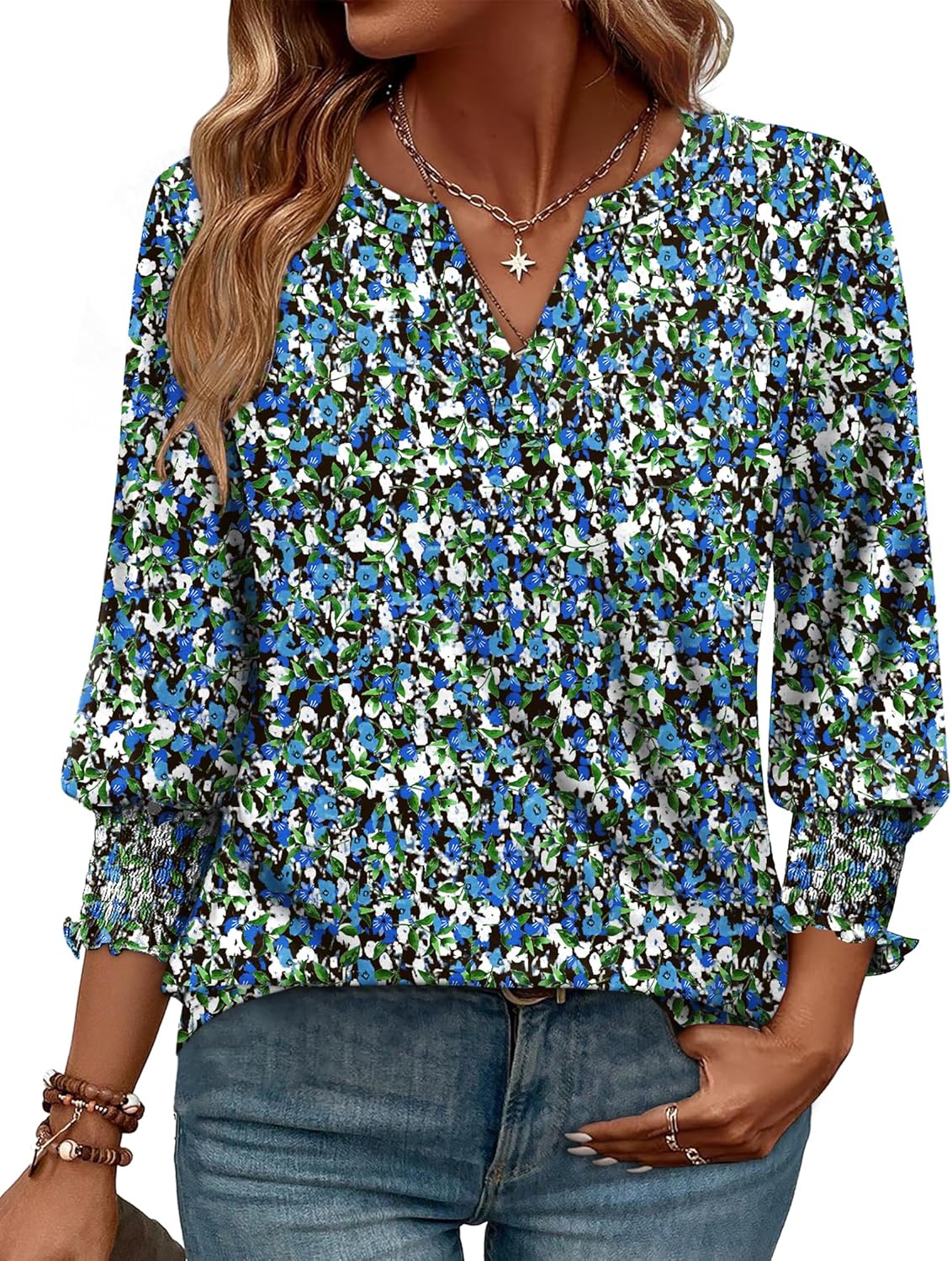 WIHOLL 3/4 Length Sleeve Womens Tops Summer Shirts Spring Vacation Outfits Dressy Casual Trendy Fall S-3XL